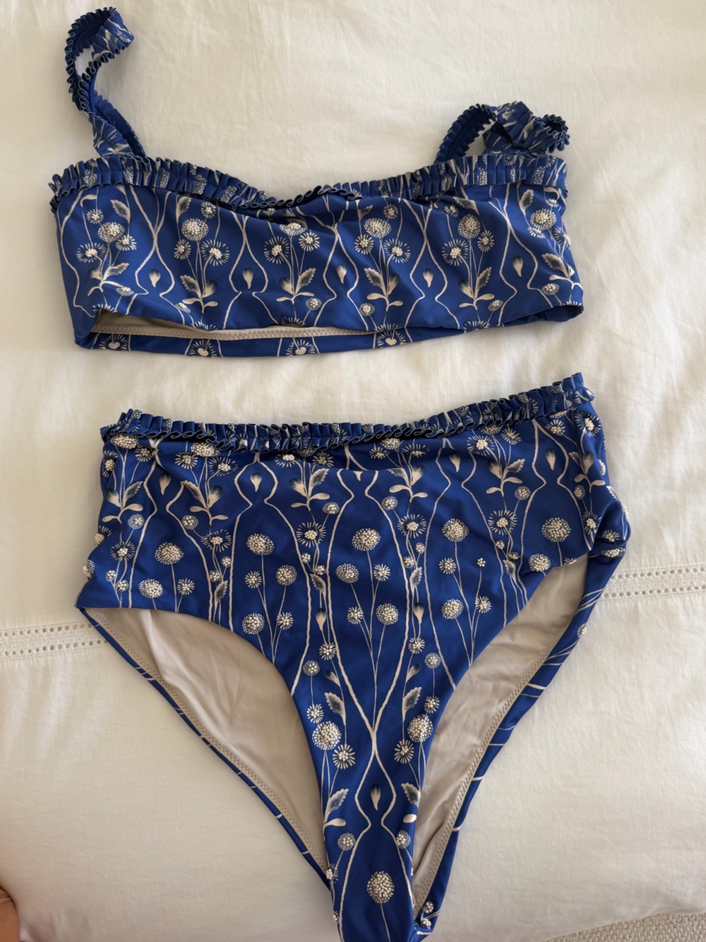 Agua Bendita Navy Blue Floral High-Waist Bikini Set